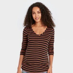 Isabel Maternity Long Sleeve Scoop Neck Side Shirred Maternity T-Shirt Size XL